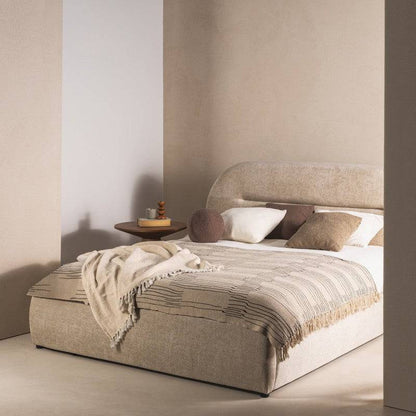 Letto imbottito MALANEL 160x200 cm, beige chiaro, arrotondato