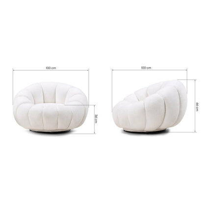 Poltrona girevole LOEL bianca, bouclé, forme arrotondate
