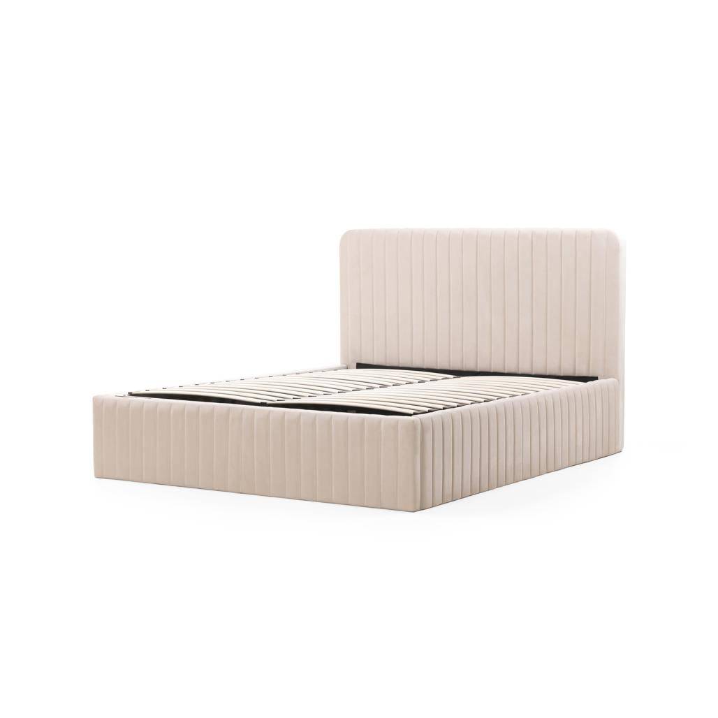 Letto imbottito 160x200 cm ANDRE, velluto beige, con contenitore