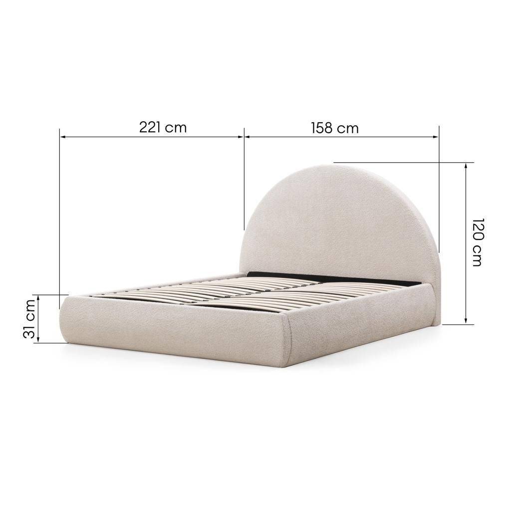 Polsterbett MIMIQ 140x200 cm Beige mit abgerundetem Kopfteil
