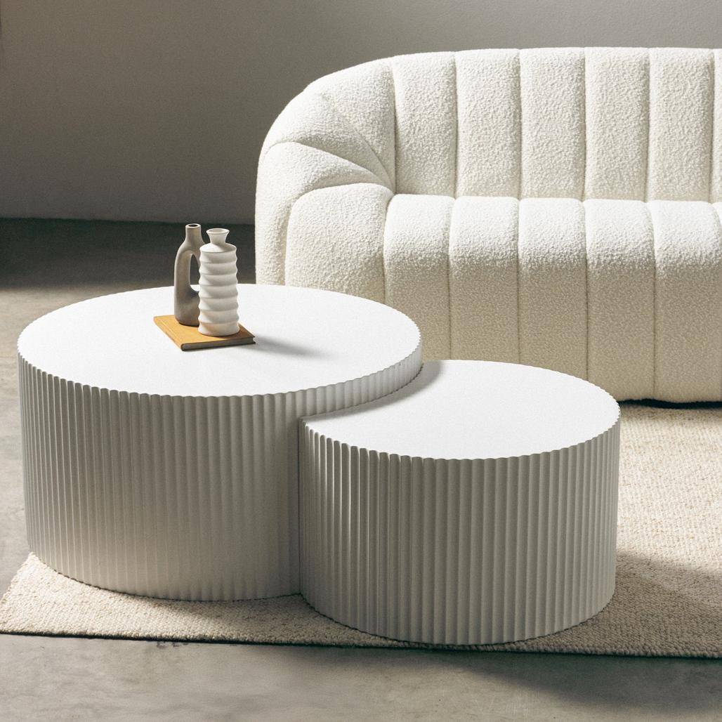 Set tavolini da caffè ZOE rigato bianco