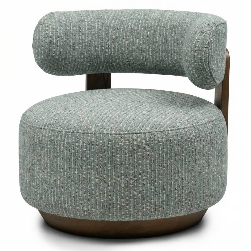 Lounge-Sessel MARABELL, abgerundete Formen, blau-beige/Nussbaum