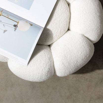 Pouf PERLE, Bianco Bouclé, Forme Arrotondate