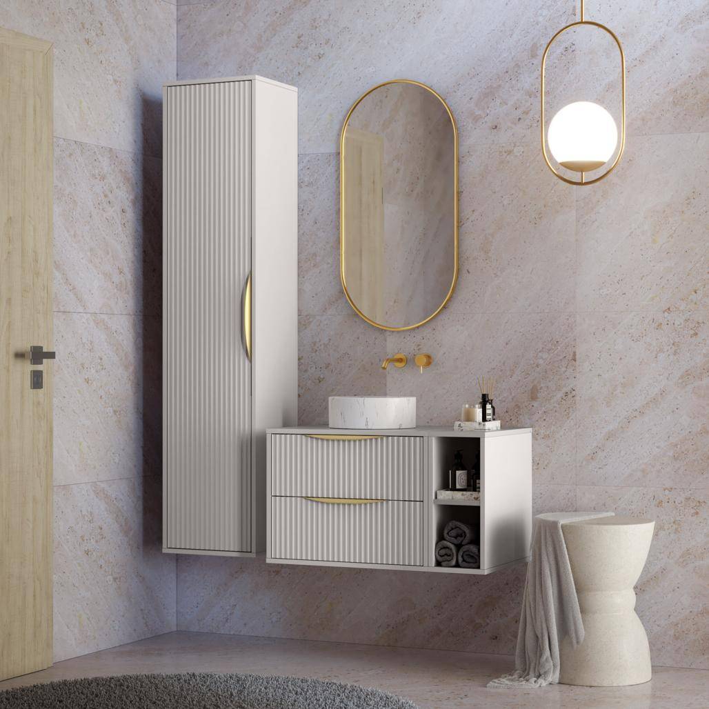 Mobile bagno ANVERS, rigato, maniglia oro, cashmere