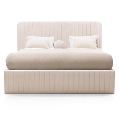 Letto imbottito 160x200 cm ANDRE, velluto beige, con contenitore
