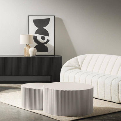 Couchtisch-Set ZOE geriffelt grau-beige