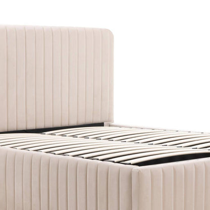 Letto imbottito 160x200 cm ANDRE, velluto beige, con contenitore