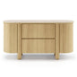 Chest of drawers CECILE with two doors and drawers, rounded, natural oak, travertine top