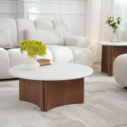 Couchtisch ARLO 80 cm, weiß-Nussbaum