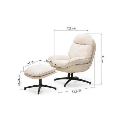 Drehbarer Sessel MERANO beige mit Hocker
