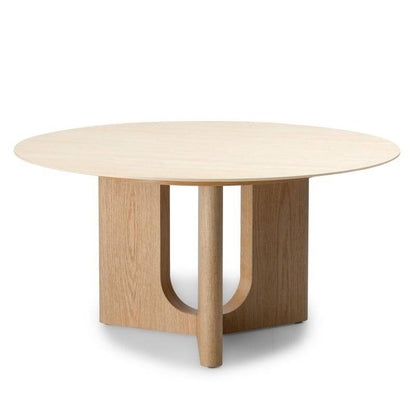 Tavolino KLIMANTO 90 cm, rotondo, travertino/quercia