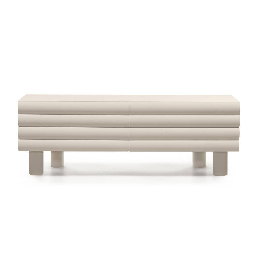 Mobile TV LUEL, righe decorative, beige, forme arrotondate