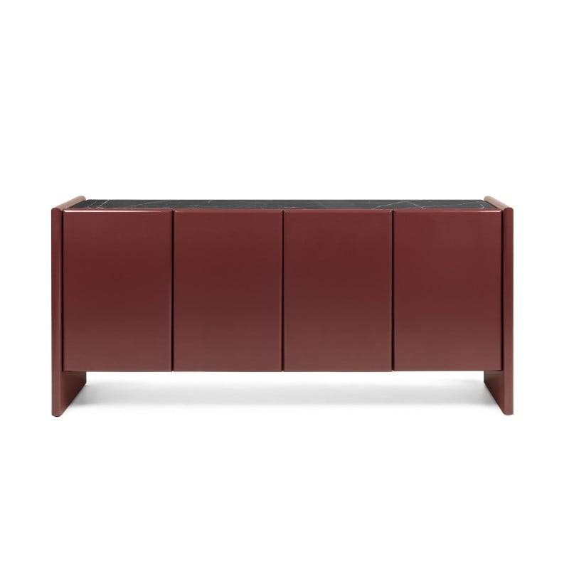 LARIQ Kommode vier Türen bordeaux/Marmor braun
