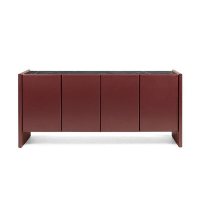LARIQ Kommode vier Türen bordeaux/Marmor braun