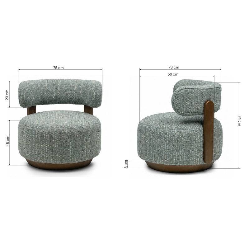 Lounge-Sessel MARABELL, abgerundete Formen, blau-beige/Nussbaum