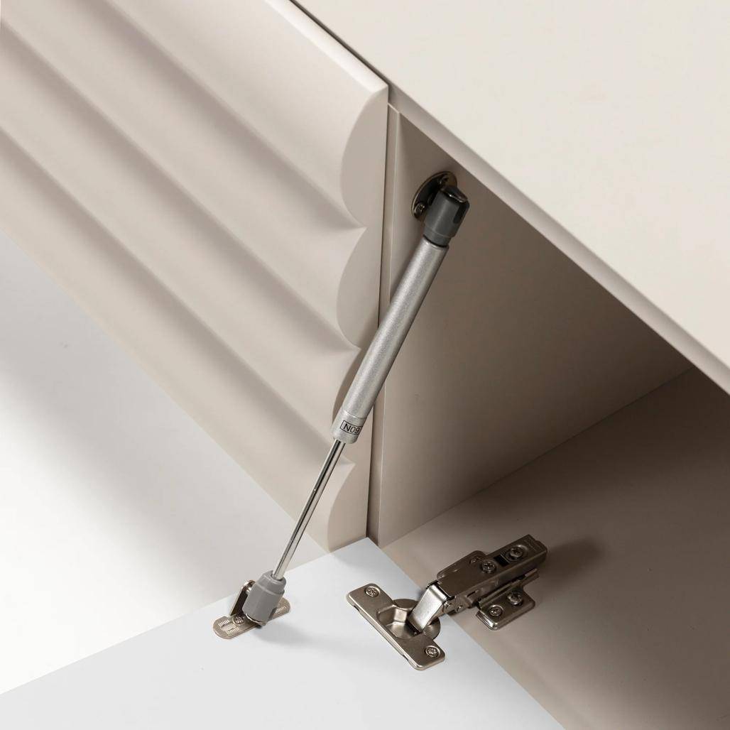 Mobile TV LUEL, righe decorative, beige, forme arrotondate