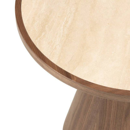 Couchtisch WASABI 80 cm, rund, Travertin/Nussbaum