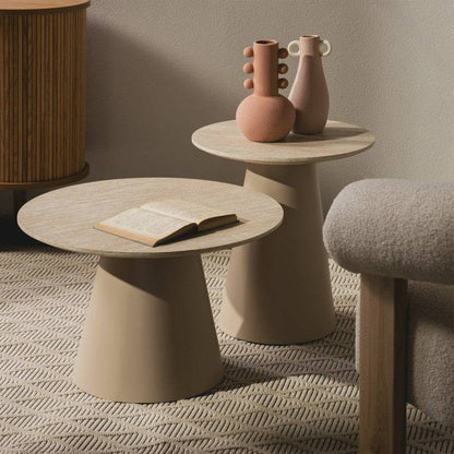 Tavolino da Caffè OREZ, Rotondo 45 cm, Beige