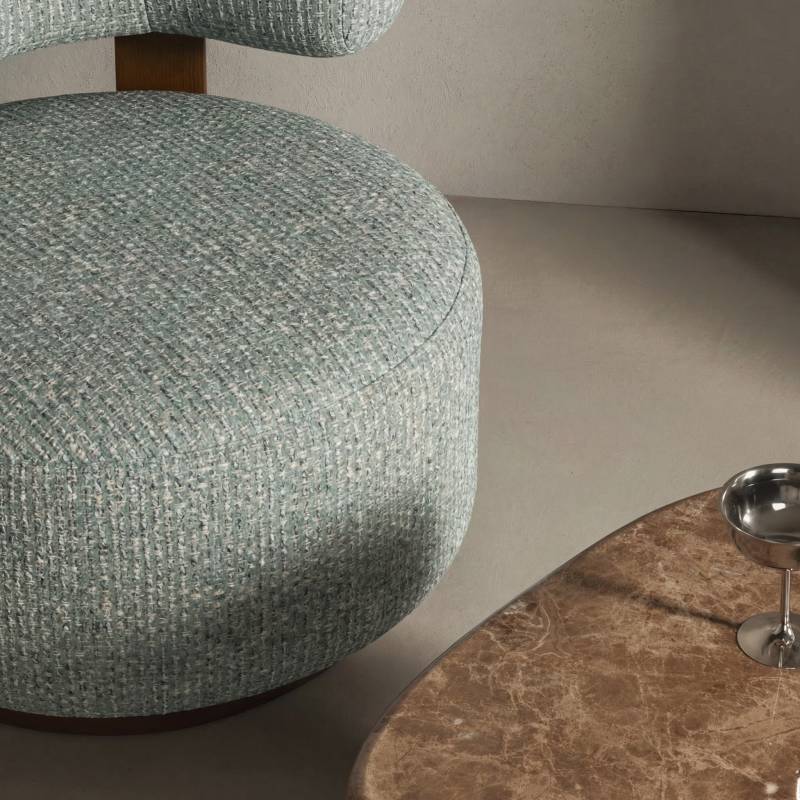Lounge-Sessel MARABELL, abgerundete Formen, blau-beige/Nussbaum