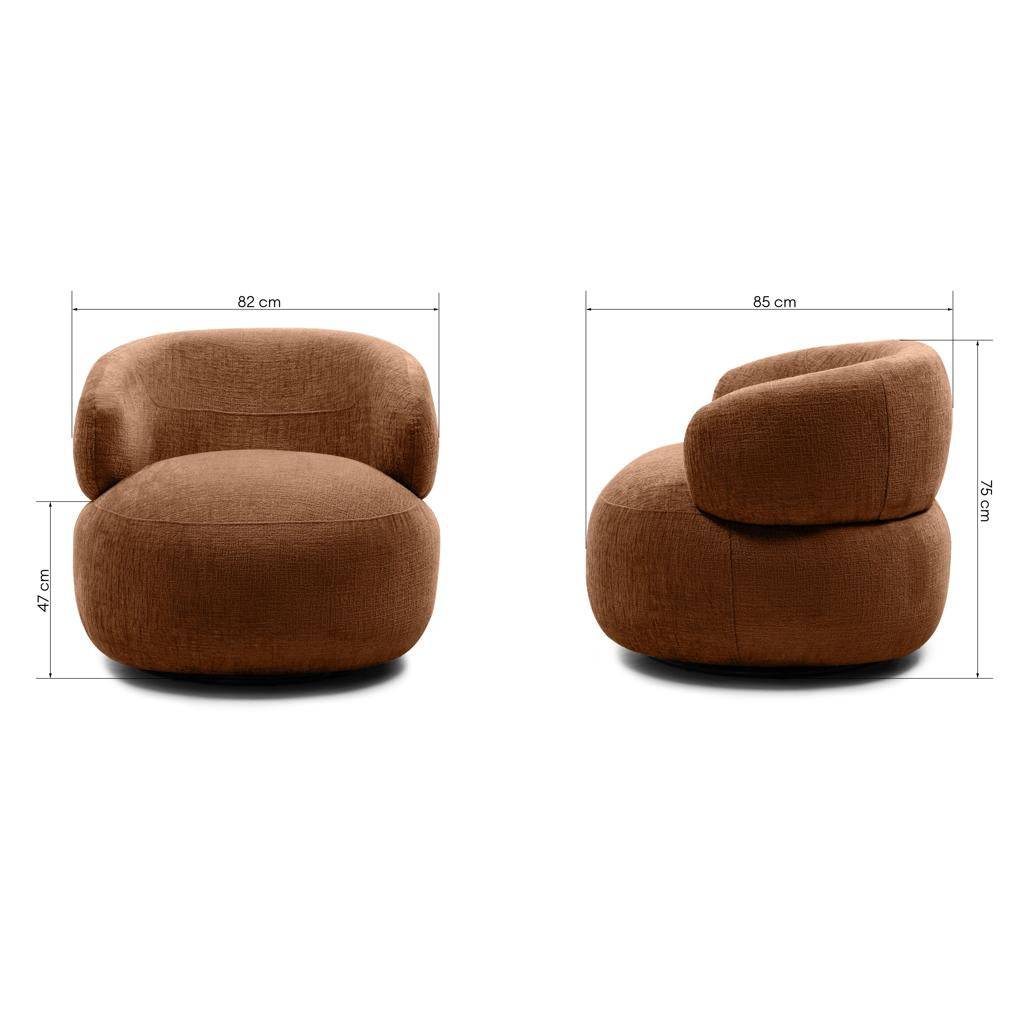 Poltrona girevole ORIEL, rame, forme arrotondate