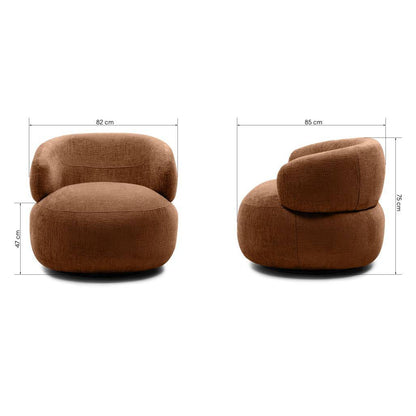 Poltrona girevole ORIEL, rame, forme arrotondate