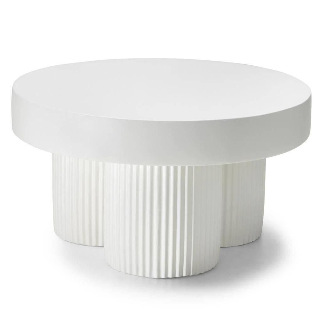 Beistelltisch RIGATO 70 cm, rund, weiß, geriffelt