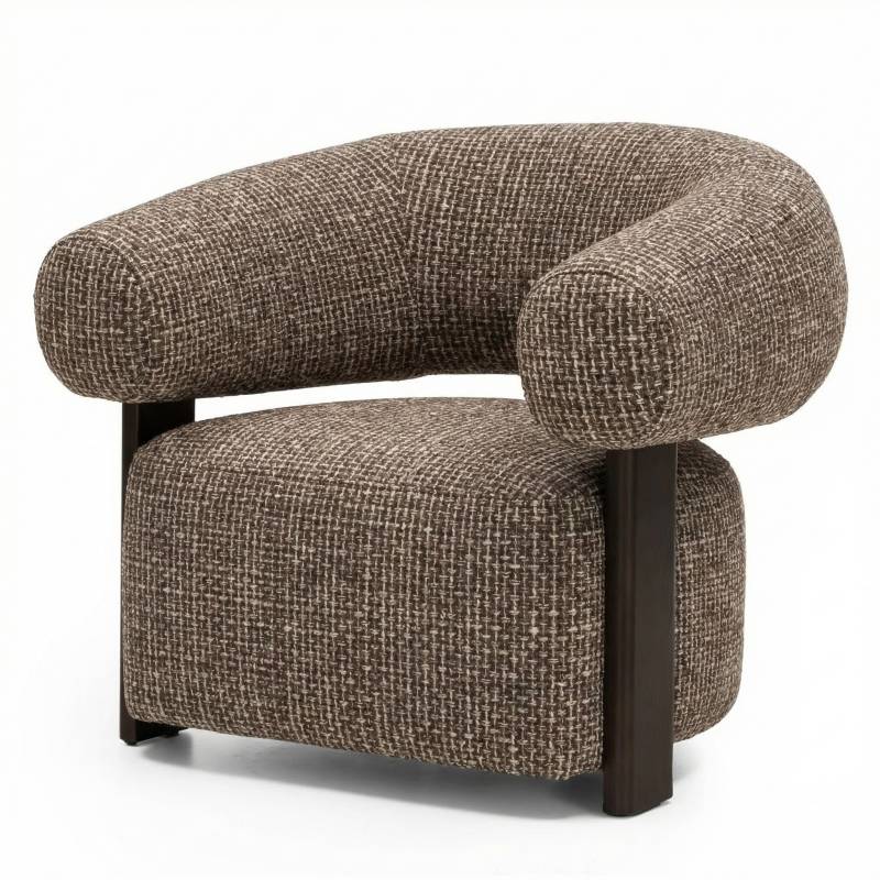 Poltrona lounge MARBELLO, forme arrotondate, marrone-crema/noce