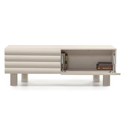 Mobile TV LUEL, righe decorative, beige, forme arrotondate