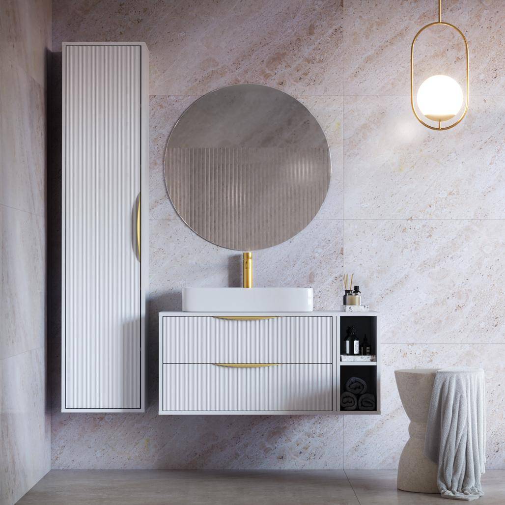 Mobile bagno ANVERS, rigato, maniglia oro, bianco