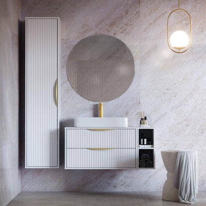 Mobile bagno ANVERS, rigato, maniglia oro, bianco