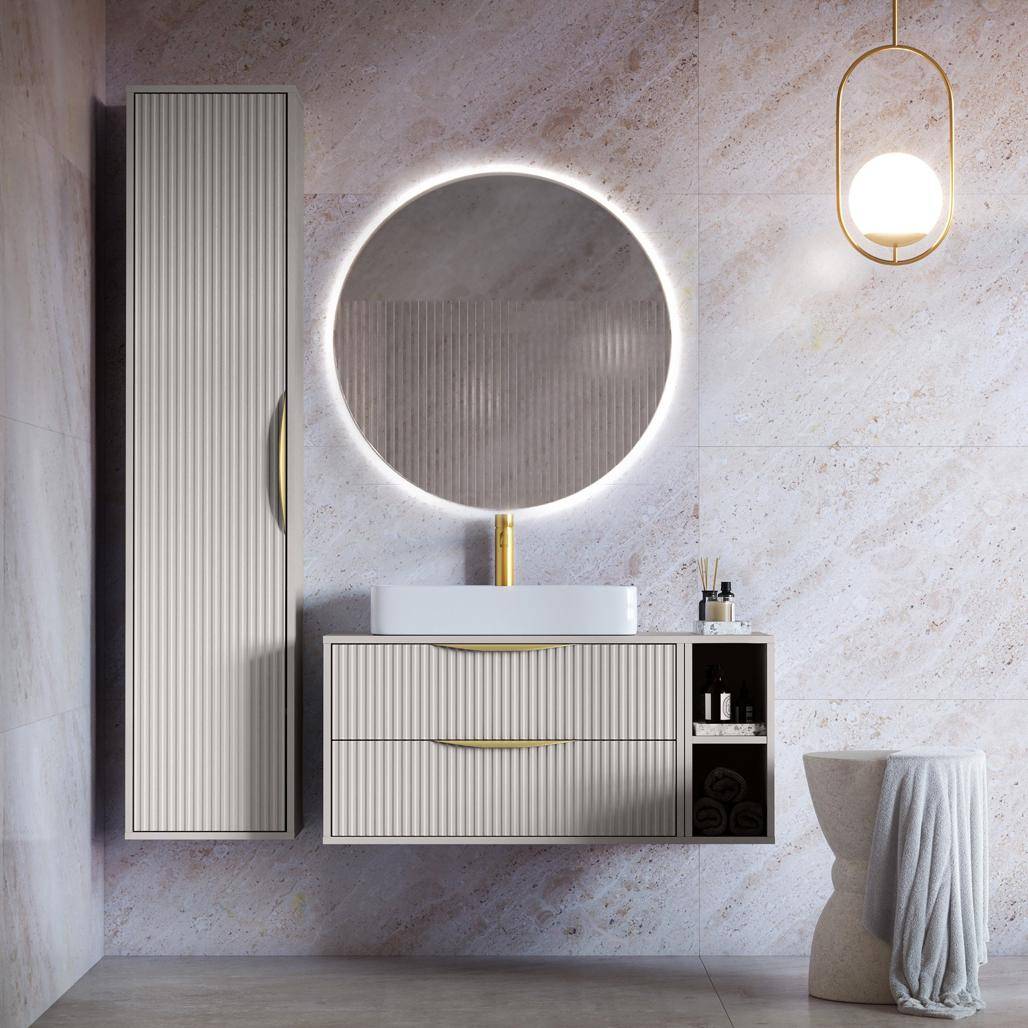 Mobile bagno ANVERS, rigato, maniglia oro, cashmere