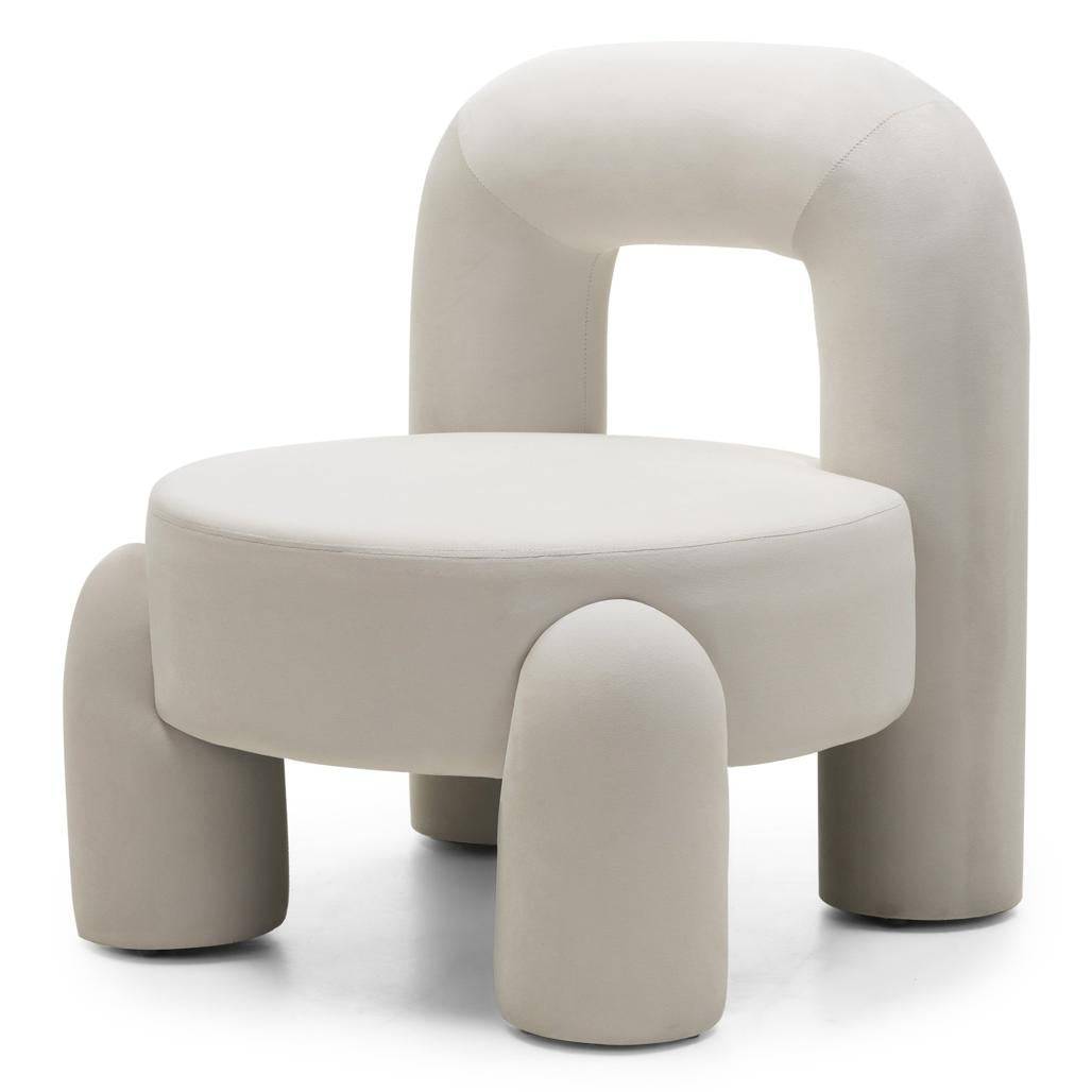 Poltrona LUCCA, velluto crema, forme arrotondate