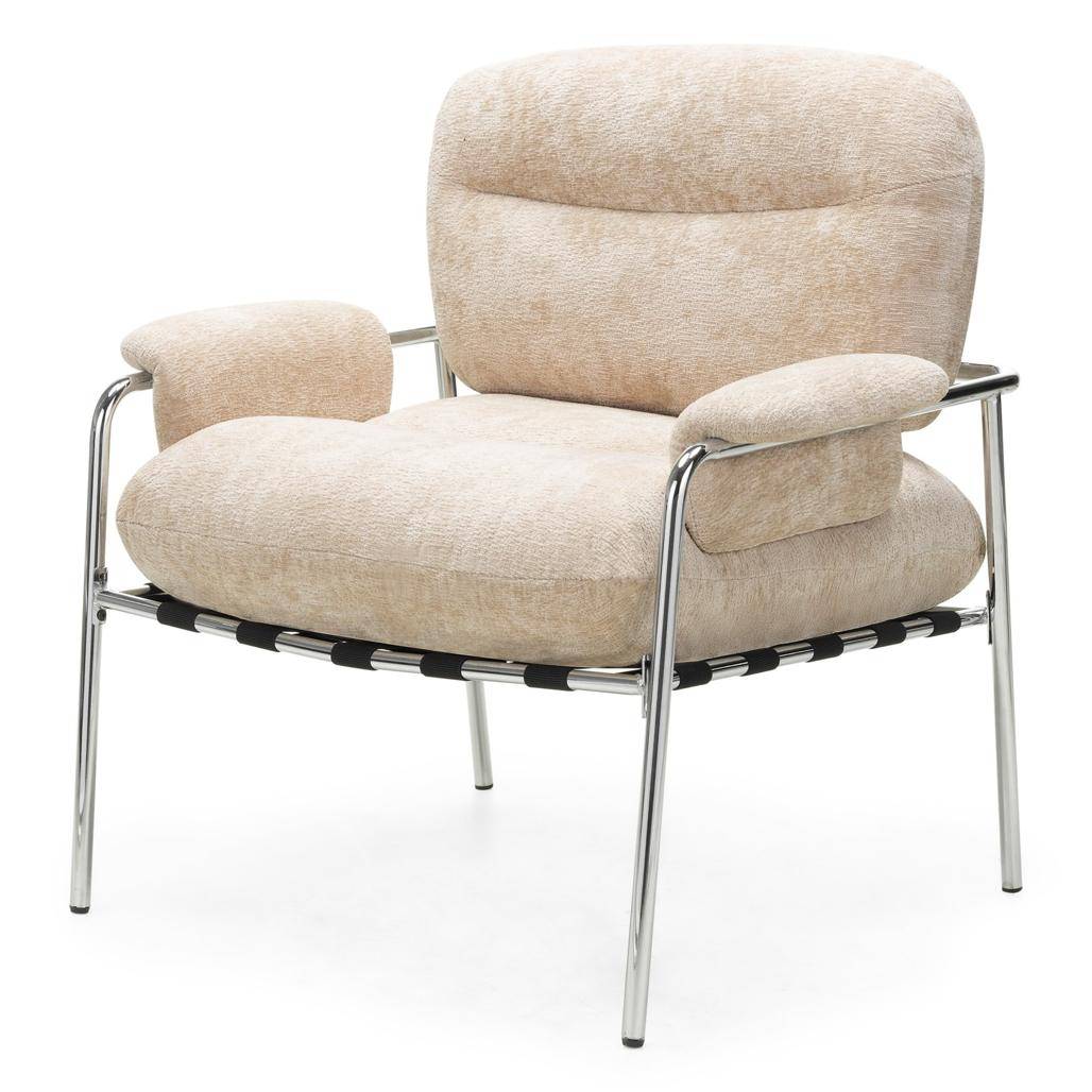 Poltrona MOYA beige con struttura cromata