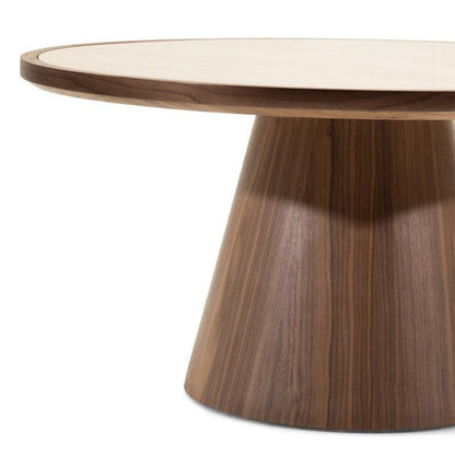 Couchtisch WASABI 80 cm, rund, Travertin/Nussbaum