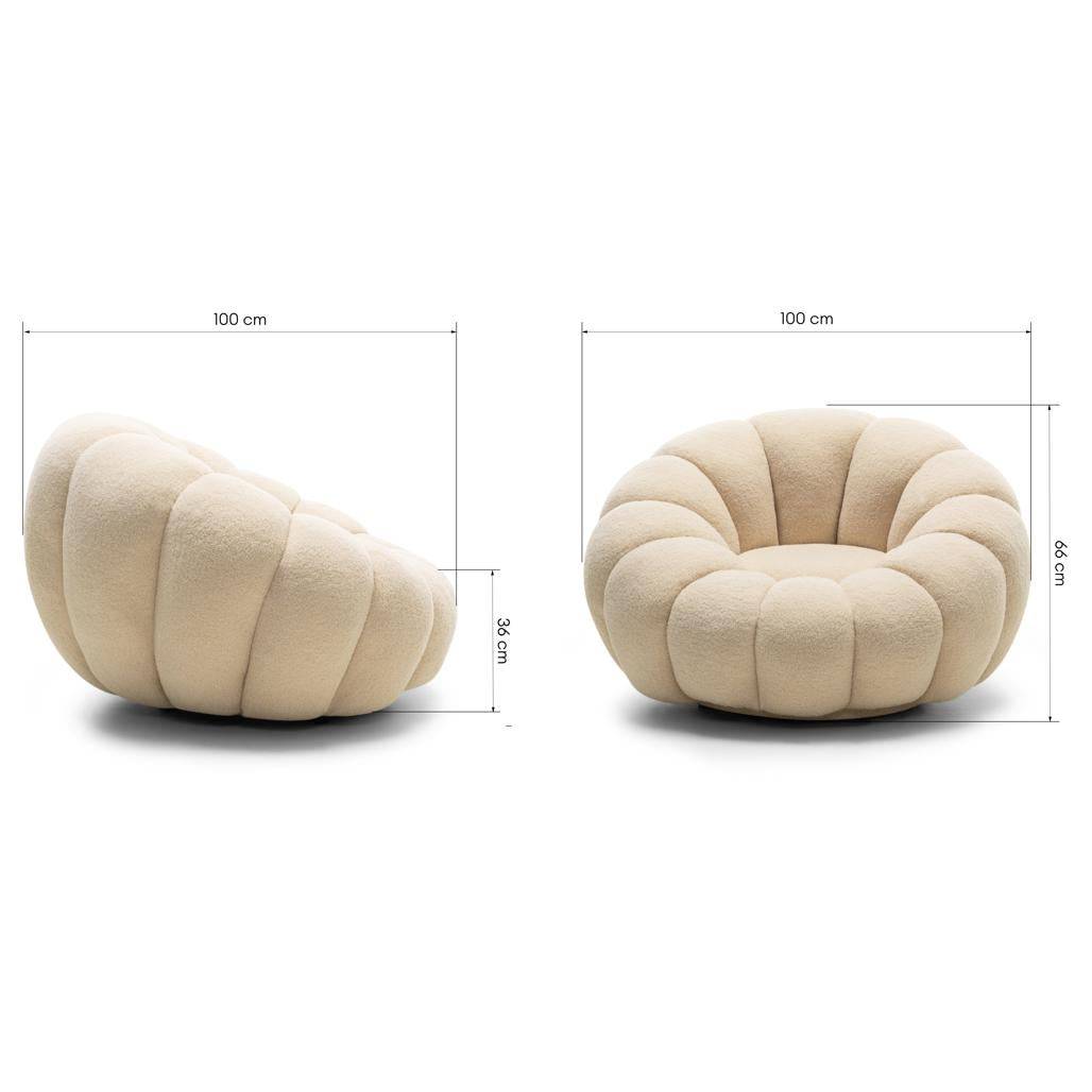 Poltrona girevole LOEL beige, bouclé, forme arrotondate