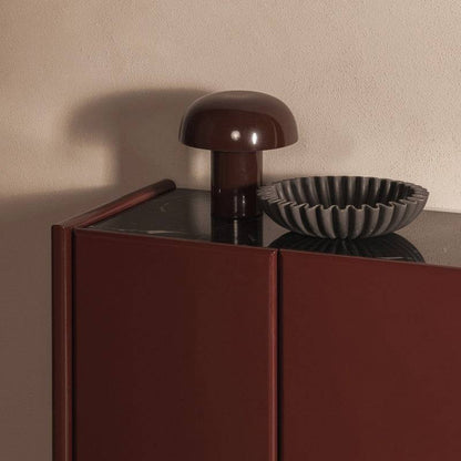 LARIQ Kommode vier Türen bordeaux/Marmor braun