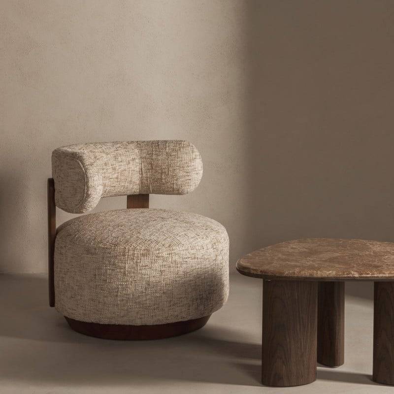 Loungesessel MARABELL, Beige-Grau/Nussbaum