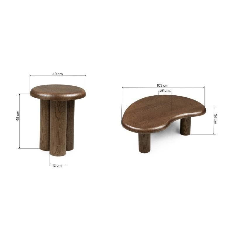 Set di tavolini WALNUT rovere scuro forme arrotondate