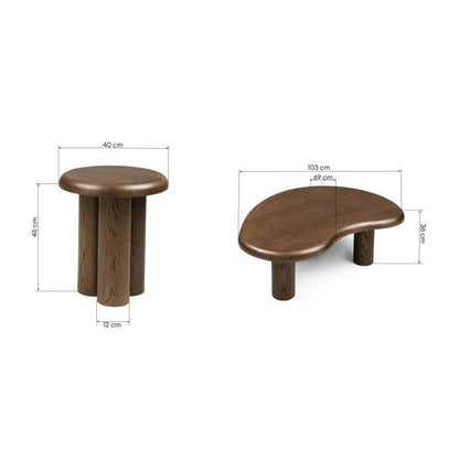 Set di tavolini WALNUT rovere scuro forme arrotondate