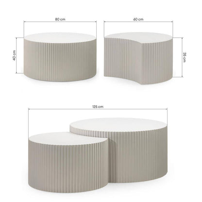 Couchtisch-Set ZOE geriffelt grau-beige