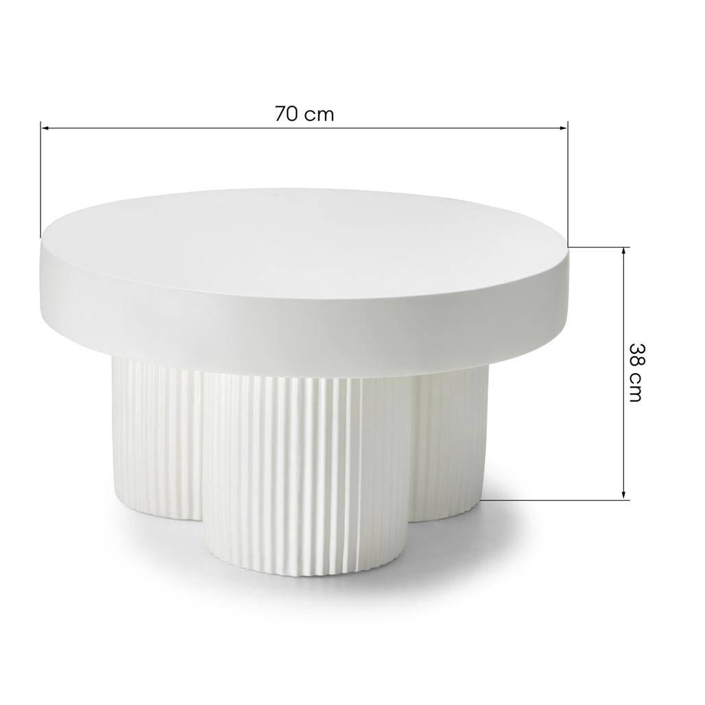 Beistelltisch RIGATO 70 cm, rund, weiß, geriffelt
