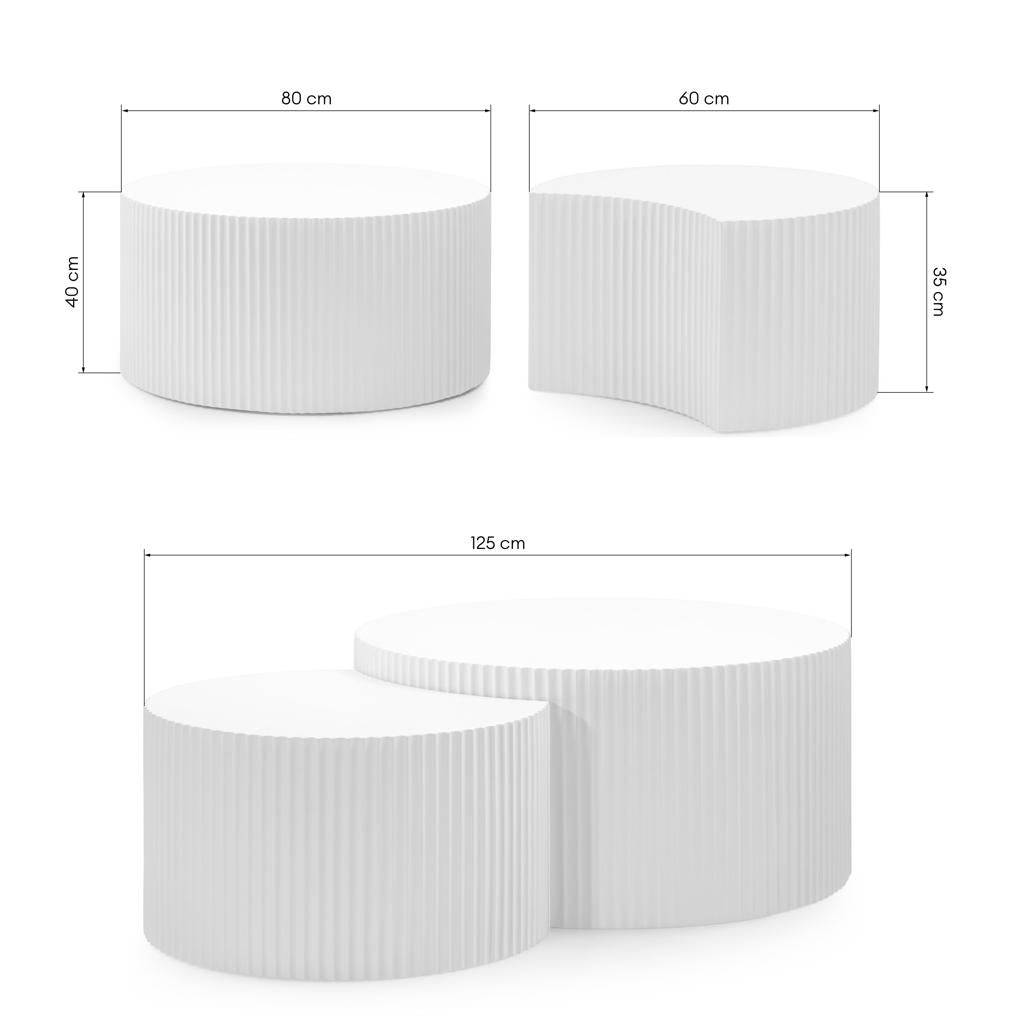 Set tavolini da caffè ZOE rigato bianco