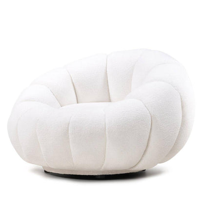 Poltrona girevole LOEL bianca, bouclé, forme arrotondate