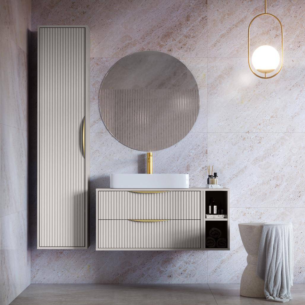 Mobile bagno ANVERS, rigato, maniglia oro, cashmere