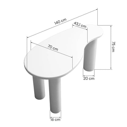 Scrivania/Console MOLYA 140 cm, Bianca, Forme Arrotondate