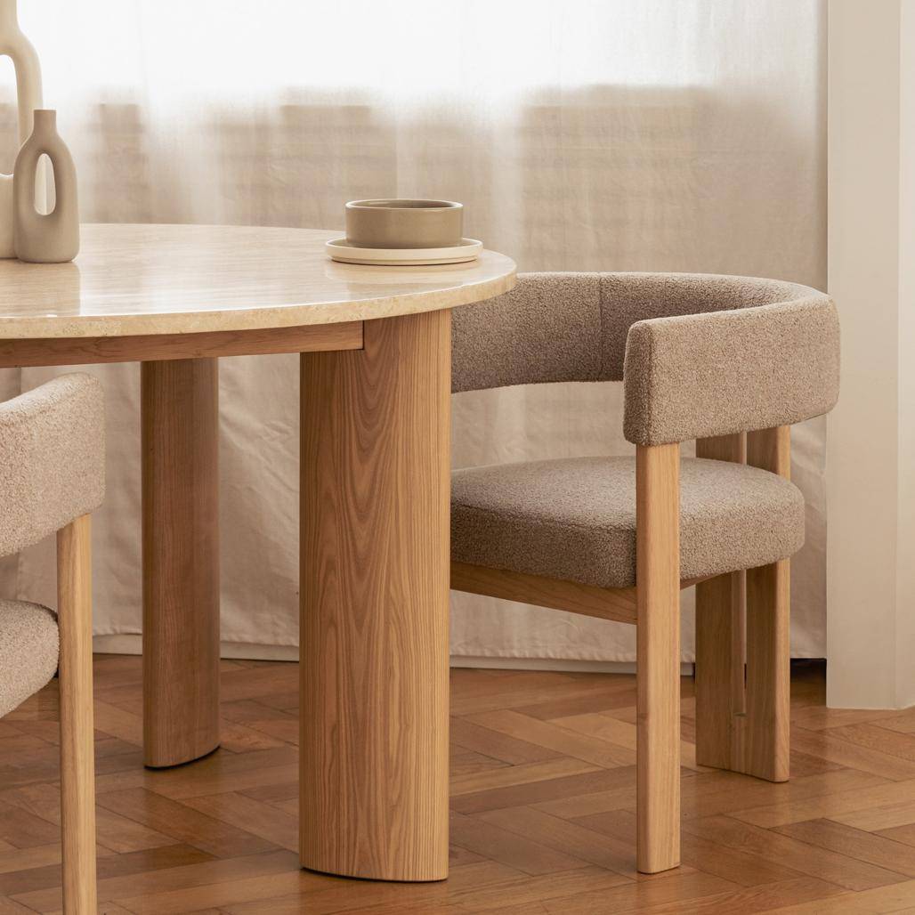 Sedia da Pranzo HARRIS, Legno, Crema Boucle