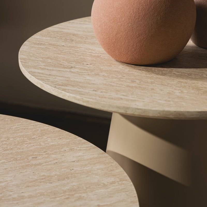Tavolino da Caffè OREZ, Rotondo 45 cm, Beige