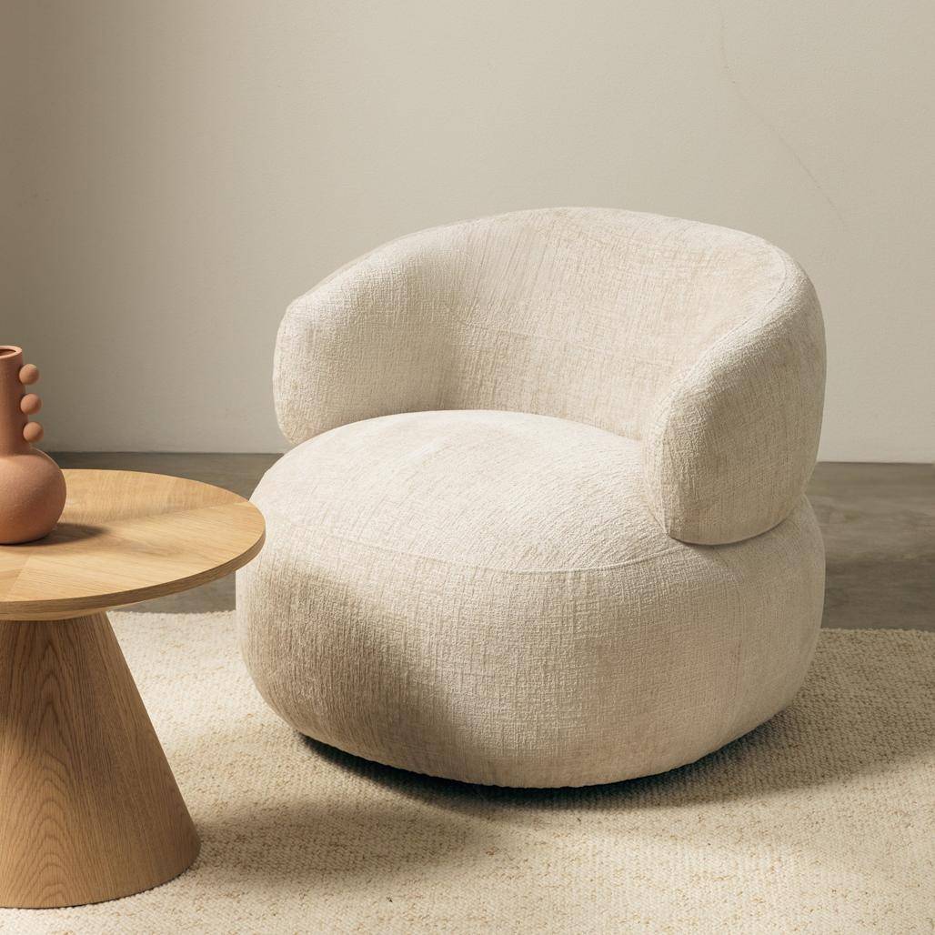 Drehbarer Sessel ORIEL, hellbeige, abgerundete Formen
