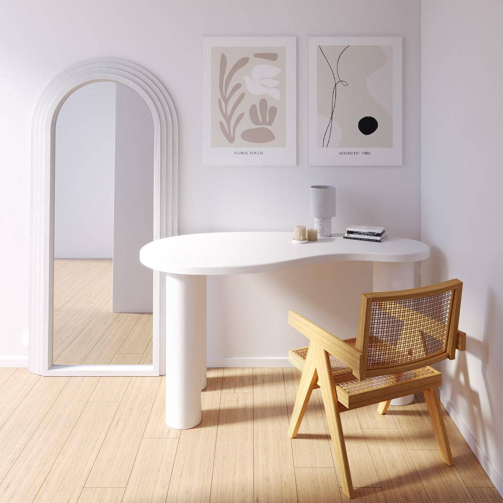 Scrivania/Console MOLYA 140 cm, Bianca, Forme Arrotondate