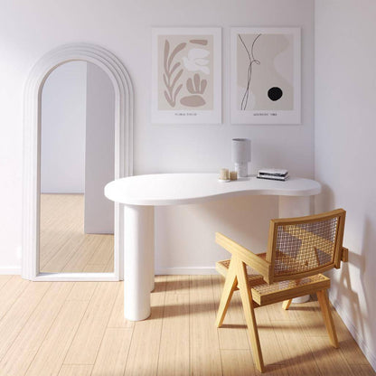 Scrivania/Console MOLYA 140 cm, Bianca, Forme Arrotondate